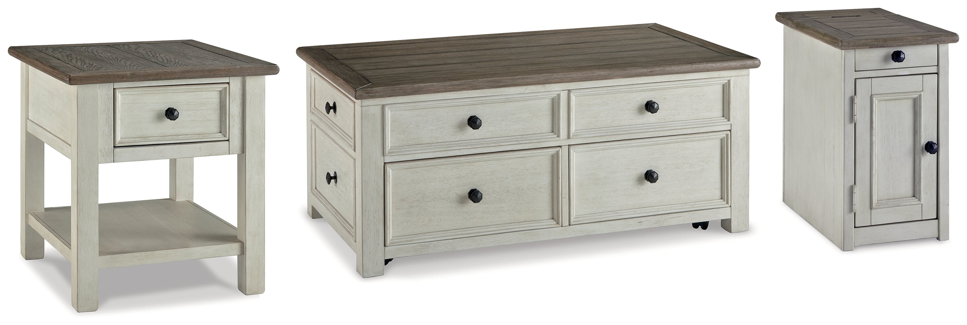 Best Deals Furniture - Ashley Furniture - Bolanburg Coffee Table with End Table and Chairside End Table - Coffee Table with End Table and Chairside End Table / Two-tone - T637T1