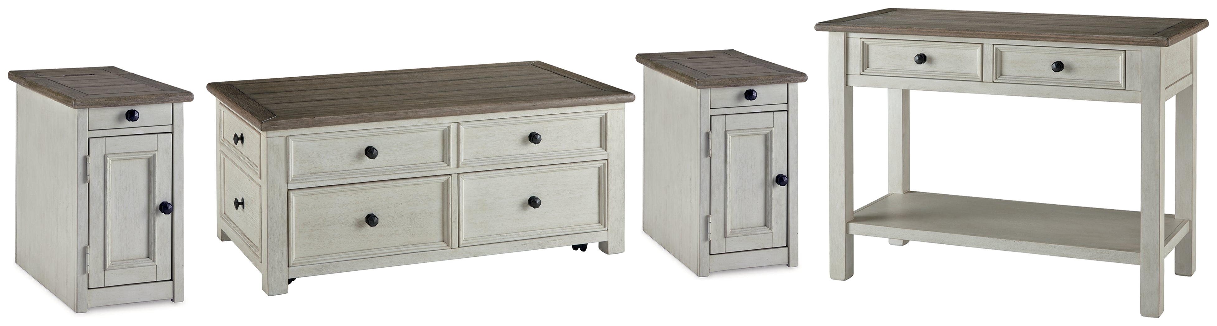 Best Deals Furniture - Ashley Furniture - Bolanburg Coffee Table and 2 Chairside End Tables with Console - Coffee Table and 2 Chairside End Tables with Console / Two-tone - T637T4