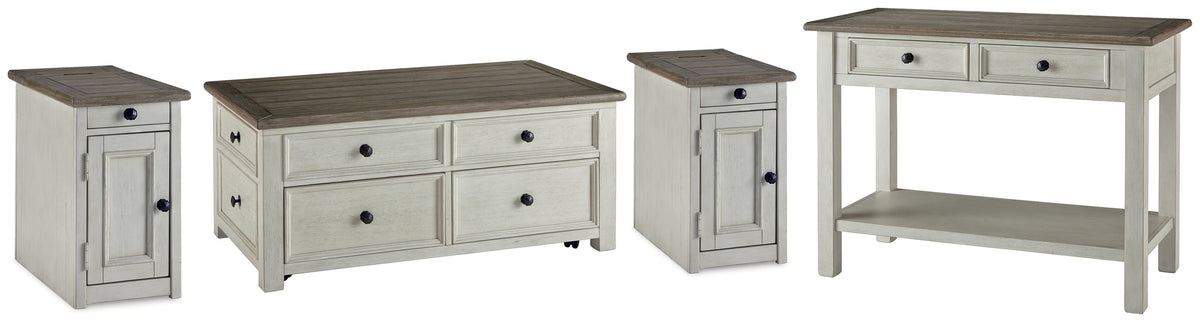 Best Deals Furniture - Ashley Furniture - Bolanburg Coffee Table and 2 Chairside End Tables with Console - Coffee Table and 2 Chairside End Tables with Console / Two-tone - T637T4
