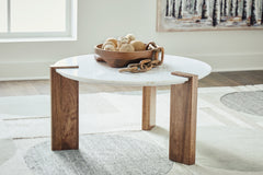 Best Deals Furniture - Ashley Furniture - Isanti Coffee Table - Rectangular Cocktail Table / Light Brown/White - T662-1