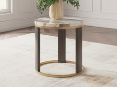 Best Deals Furniture - Ashley Furniture - Jazmore End Table - Round End Table / Brown/Brass Finish - T671-6