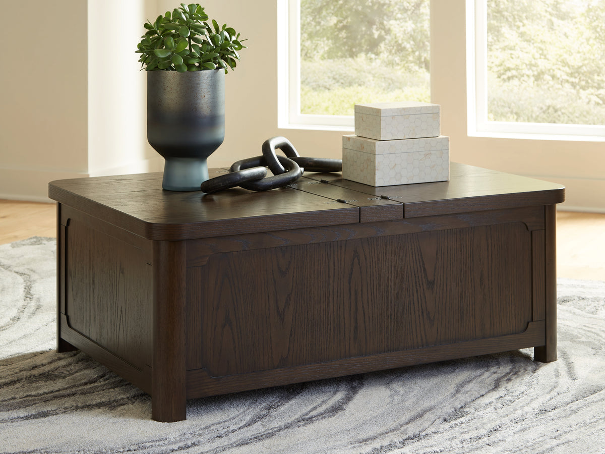 Best Deals Furniture - Ashley Furniture - Breckington Coffee Table With Storage - Cocktail Table with Storage / Dark Brown - T678-20