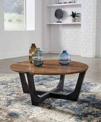 Best Deals Furniture - Ashley Furniture - Hanneforth Coffee Table - Round Cocktail Table / Brown/Black - T726-8
