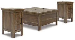 Best Deals Furniture - Ashley Furniture - Moriville Lift-top Coffee Table and 2 Chairside End Tables - Lift-top Coffee Table and 2 Chairside End Tables / Grayish Brown - T731T2