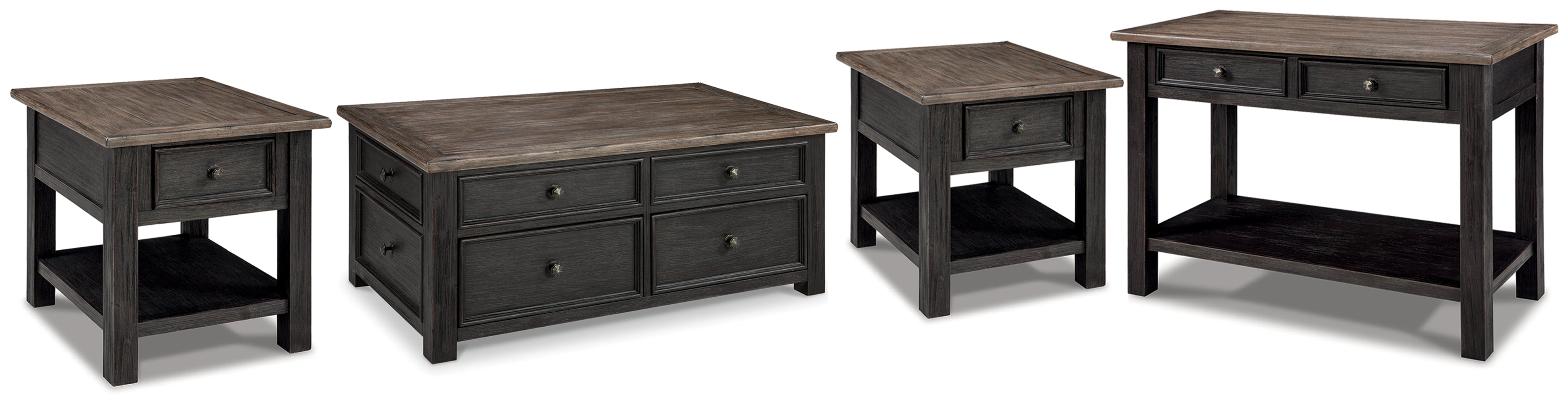 Best Deals Furniture - Ashley Furniture - Tyler Creek Coffee Table and 2 End Tables with Console - Coffee Table and 2 End Tables with Console / Grayish Brown/Black - T736T3