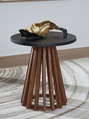 Best Deals Furniture - Ashley Furniture - Kallari End Table - Round End Table / Warm Brown/Black - T737-6
