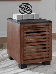 Best Deals Furniture - Ashley Furniture - Kallari Chairside End Table - Chair Side End Table / Warm Brown/Black - T737-7