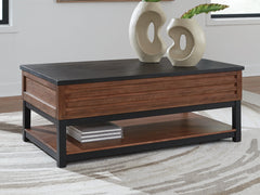 Best Deals Furniture - Ashley Furniture - Kallari Lift-Top Coffee Table - Lift Top Cocktail Table / Warm Brown/Black - T737-9
