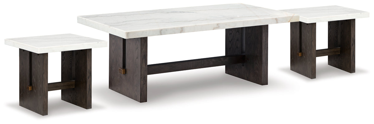 Best Deals Furniture - Ashley Furniture - Burkhaus Coffee Table and 2 Ends - Coffee Table and 2 Ends / White/Dark Brown - T779T1