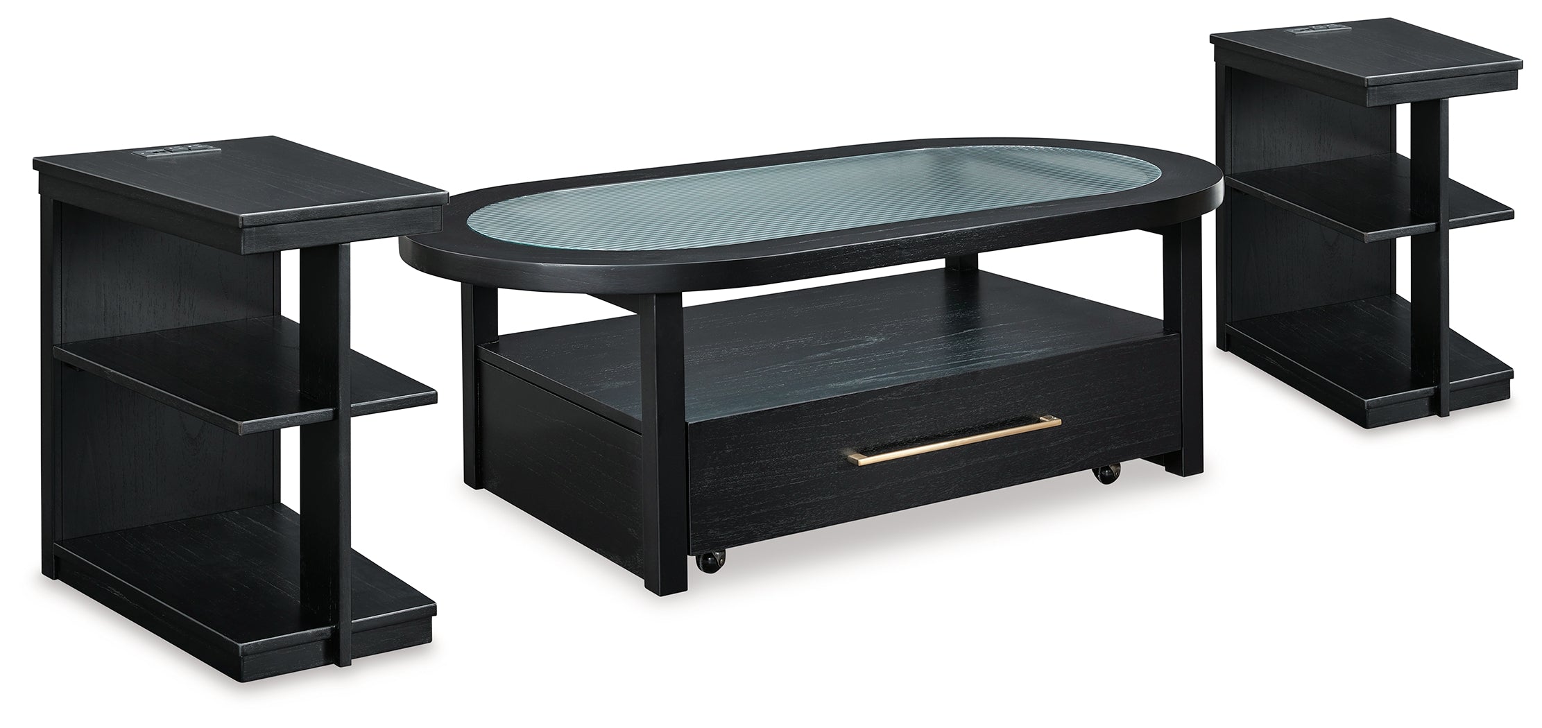 Best Deals Furniture - Ashley Furniture - Winbardi Coffee Table and 2 Chairside End Tables - Coffee Table and 2 Chairside End Tables / Black - T786T2