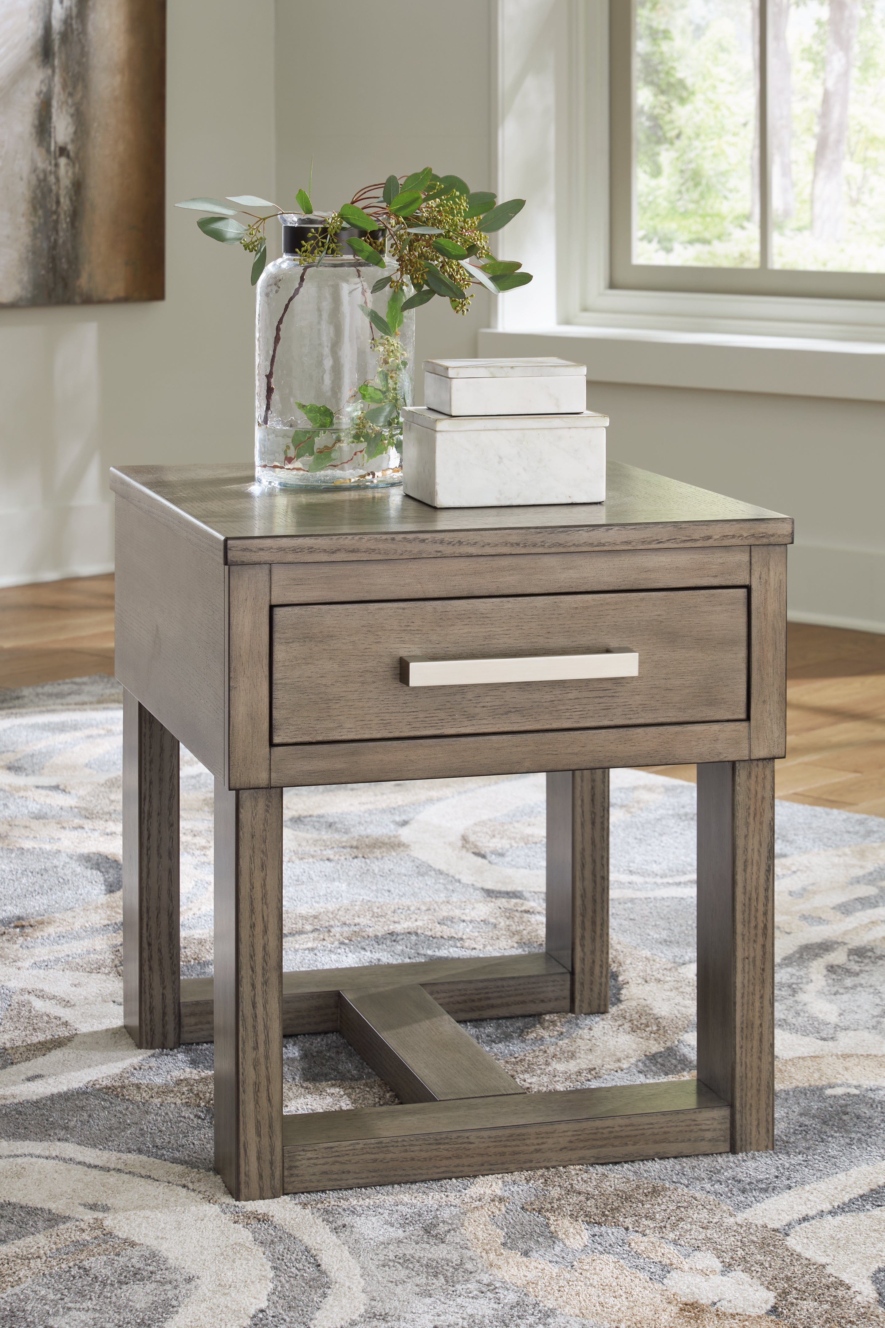 Best Deals Furniture - Ashley Furniture - Loyaska End Table - Rectangular End Table / Grayish Brown/White - T854-3
