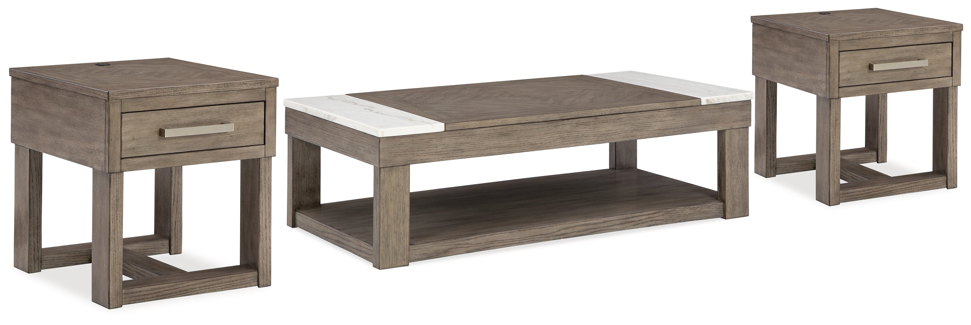 Best Deals Furniture - Ashley Furniture - Loyaska Lift-top Coffee Table and 2 End Tables - Lift-top Coffee Table and 2 End Tables / Grayish Brown/White - T854T1