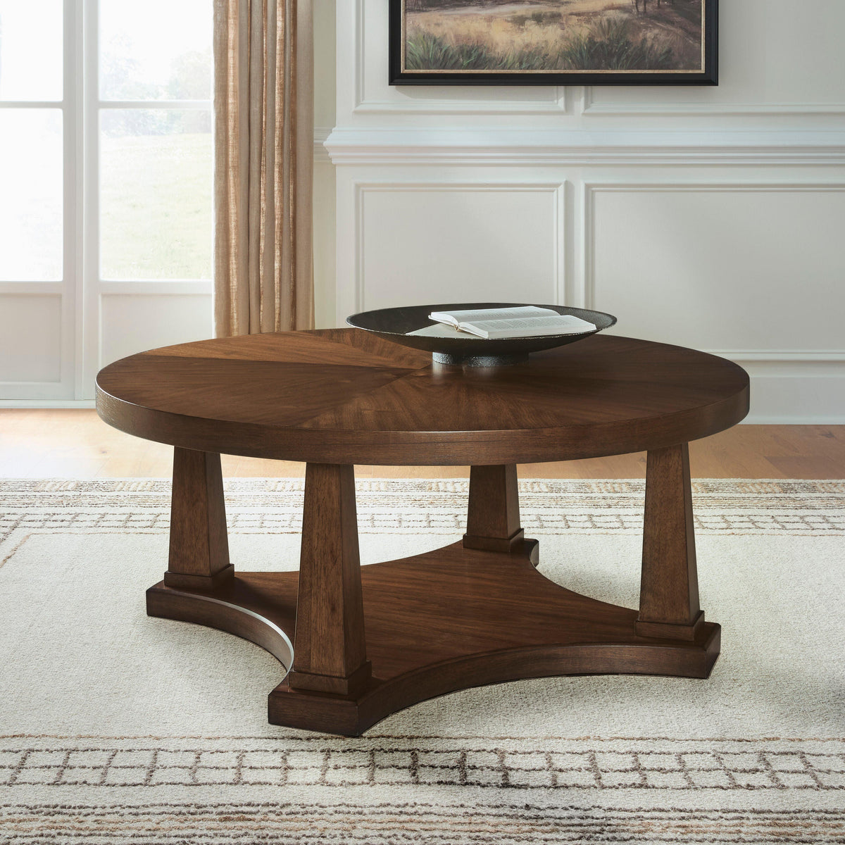 Best Deals Furniture - Ashley Furniture - Rustic Plains Coffee Table - Round Cocktail Table - T877-8