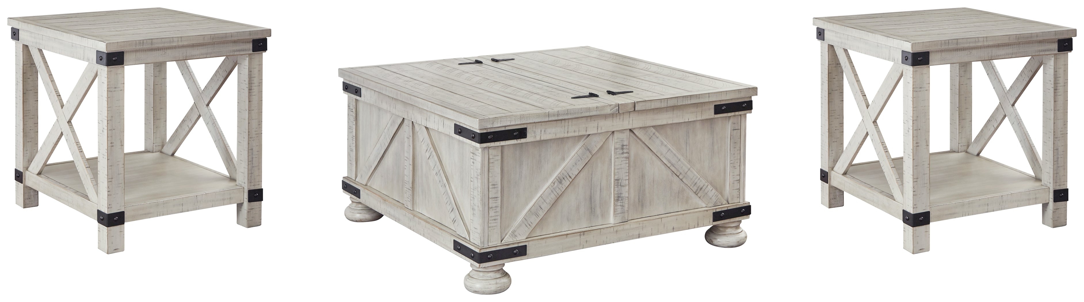 Best Deals Furniture - Ashley Furniture - Carynhurst Coffee Table and 2 End Tables - Coffee Table and 2 End Tables / Whitewash - T929T1