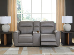 Best Deals Furniture - Ashley Furniture - 5Z-Comfort Power Reclining Loveseat with Console - PWR REC Loveseat/CON/ADJ HDRST / Onyx - PCU1090218