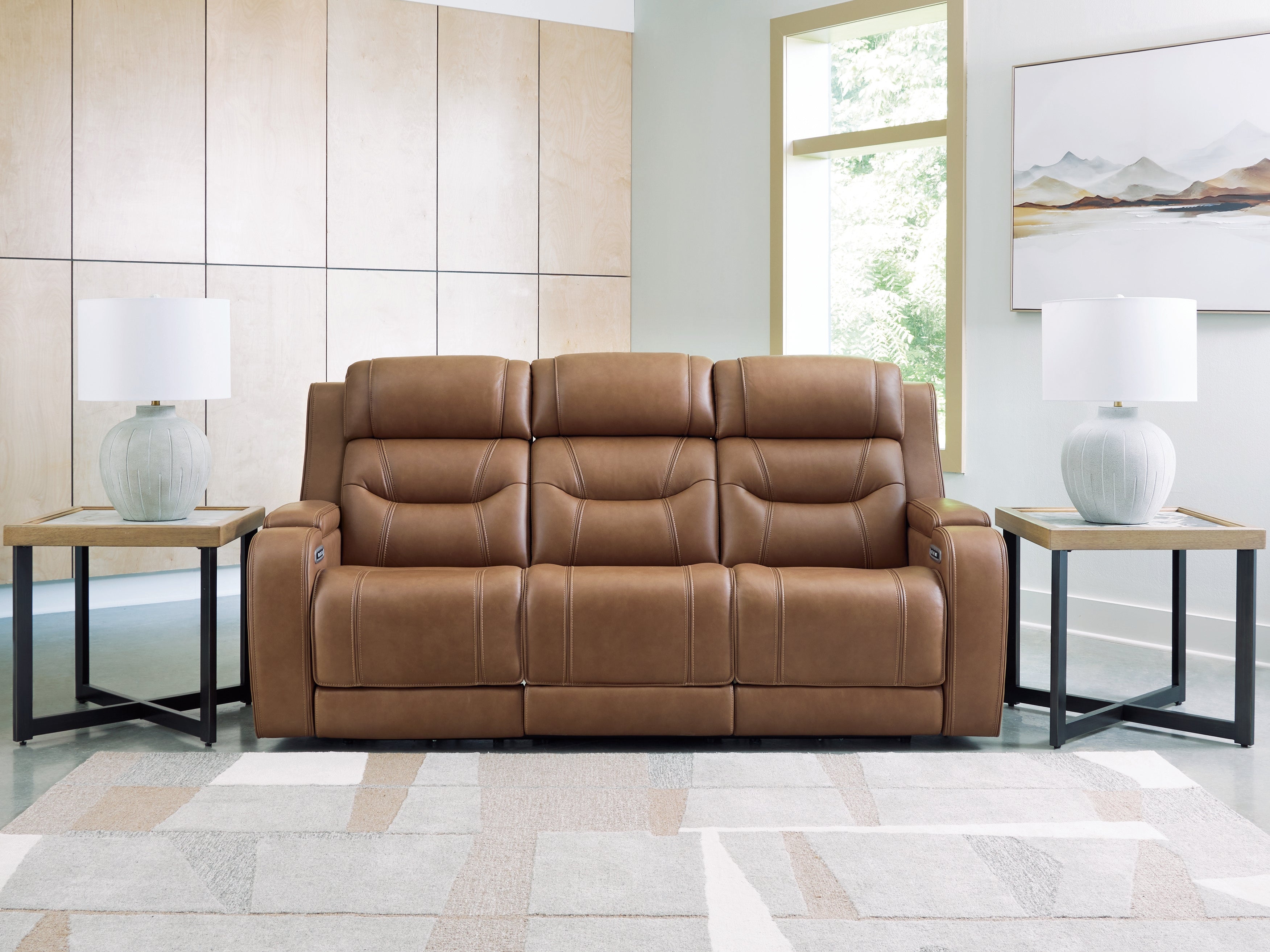 Best Deals Furniture - Ashley Furniture - Knightington Power Reclining Sofa with Audio Seating - PWR REC Sofa w/Audio Seating / Caramel - PCU1160015A