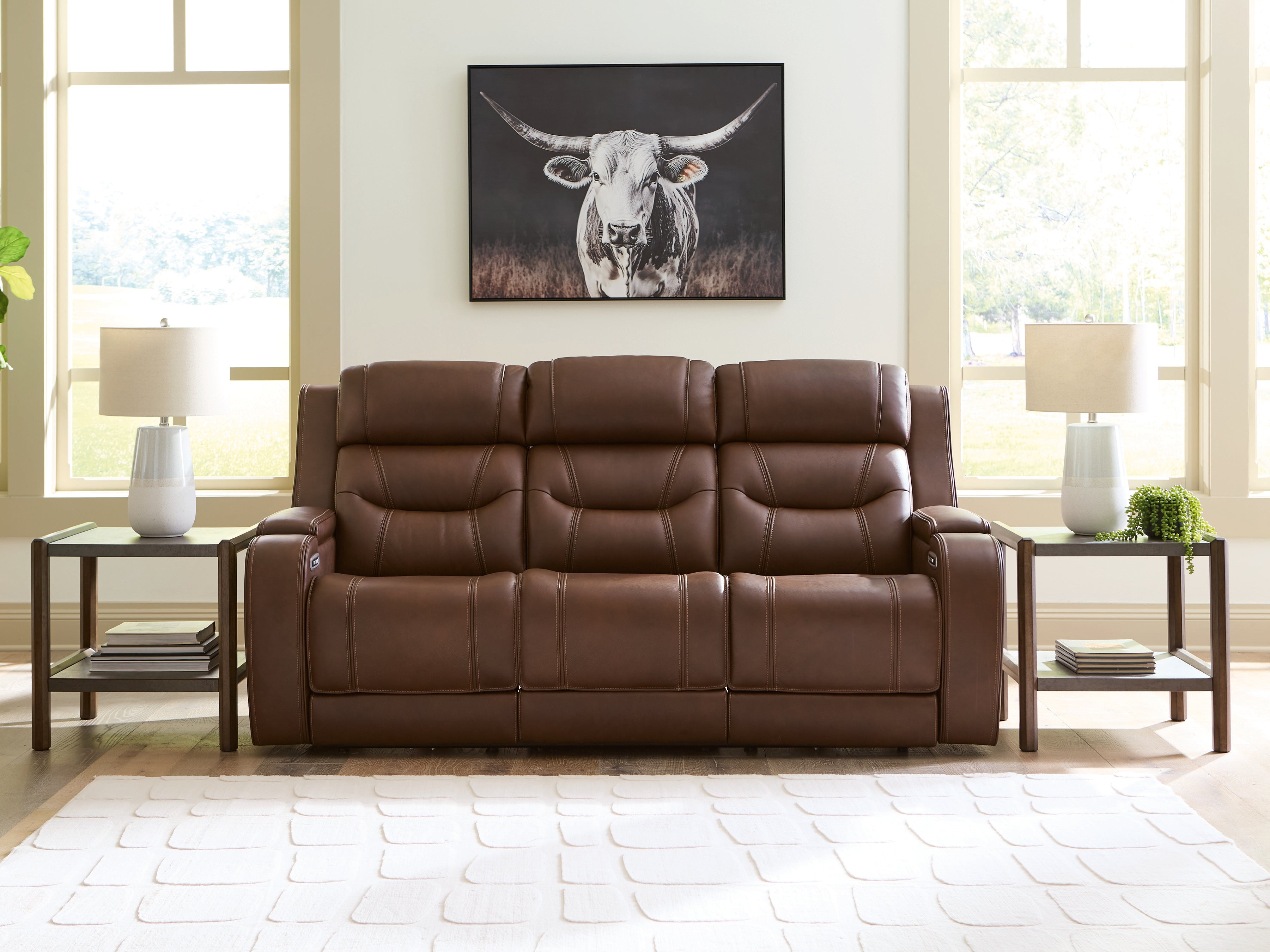 Best Deals Furniture - Ashley Furniture - Knightington Living Room - PWR REC Sofa w/Audio Seating / Brown - PCU1160215A