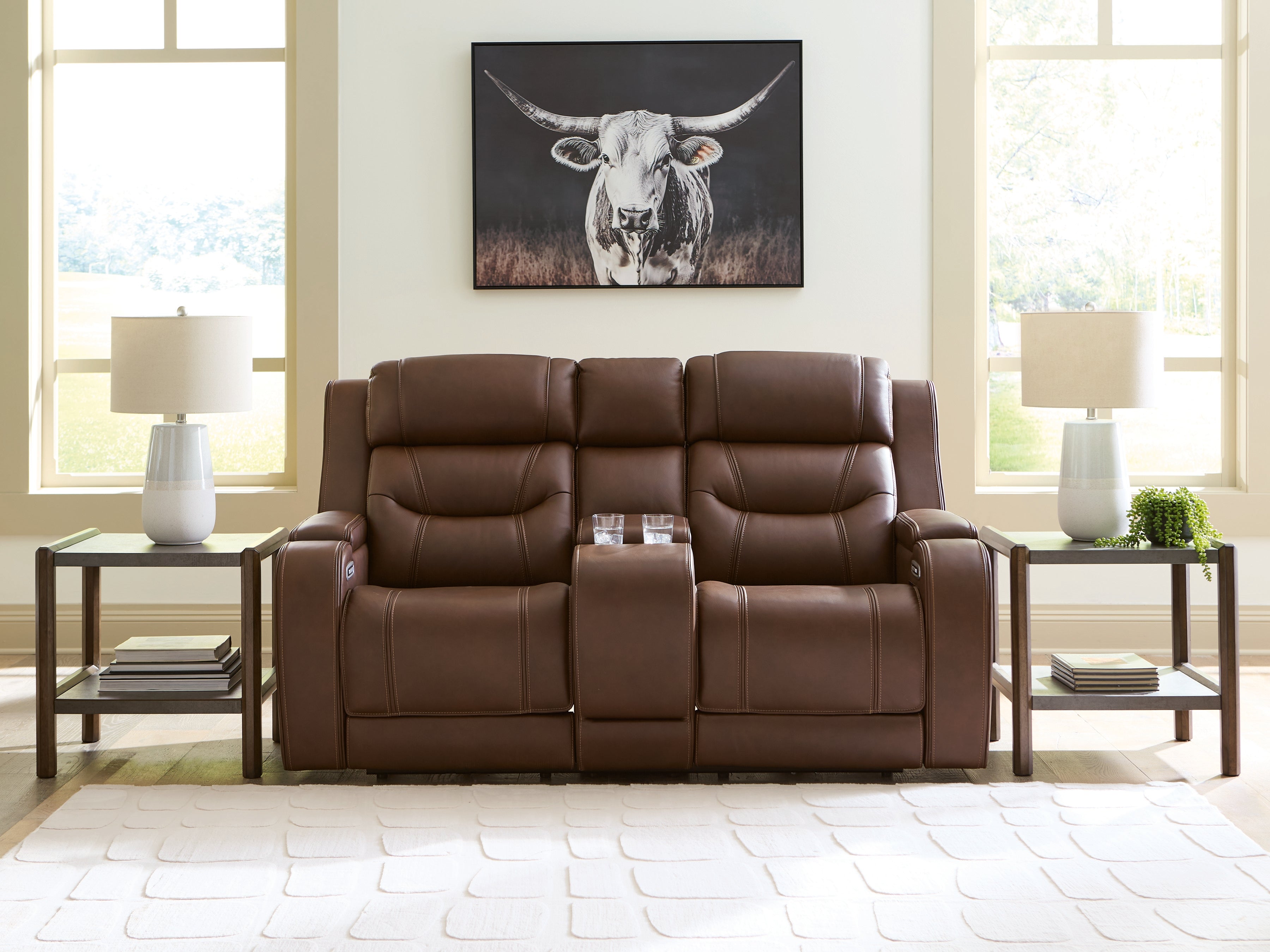 Best Deals Furniture - Ashley Furniture - Knightington Power Reclining Loveseat with Audio Seating - PWR REC Love w/Audio Seating / Brown - PCU1160218A