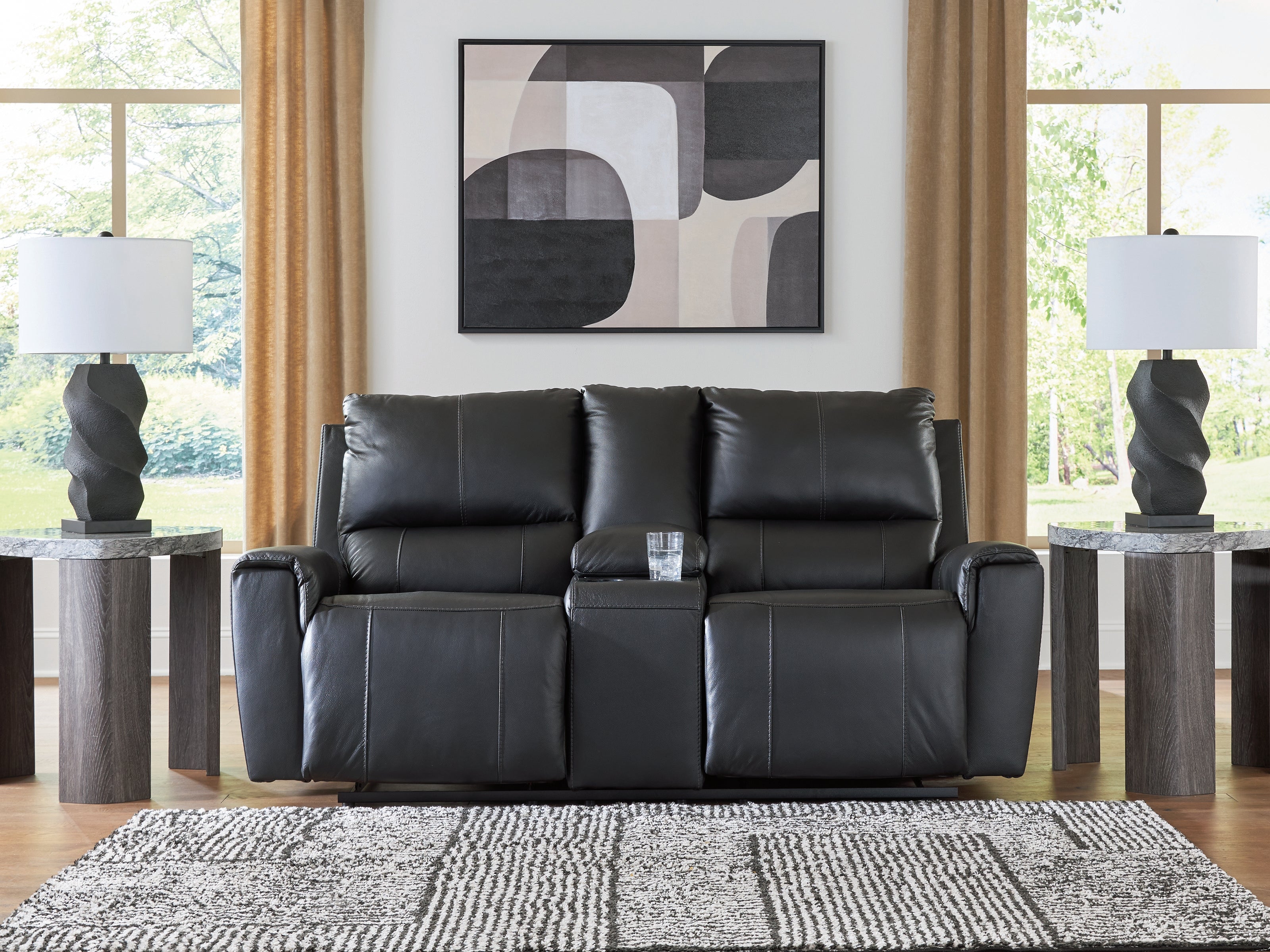 Best Deals Furniture - Ashley Furniture - Glossmore Living Room - DBL Rec Loveseat w/Console / Black - PCU1170094