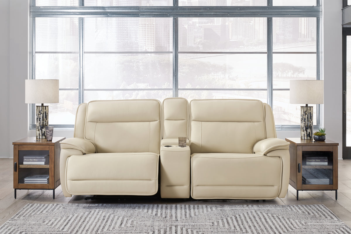 Best Deals Furniture - Ashley Furniture - Double Deal 3-Piece Power Reclining Loveseat Sectional with Console - 3-Piece Power Reclining Loveseat Sectional with Console / Almond - U13001S4