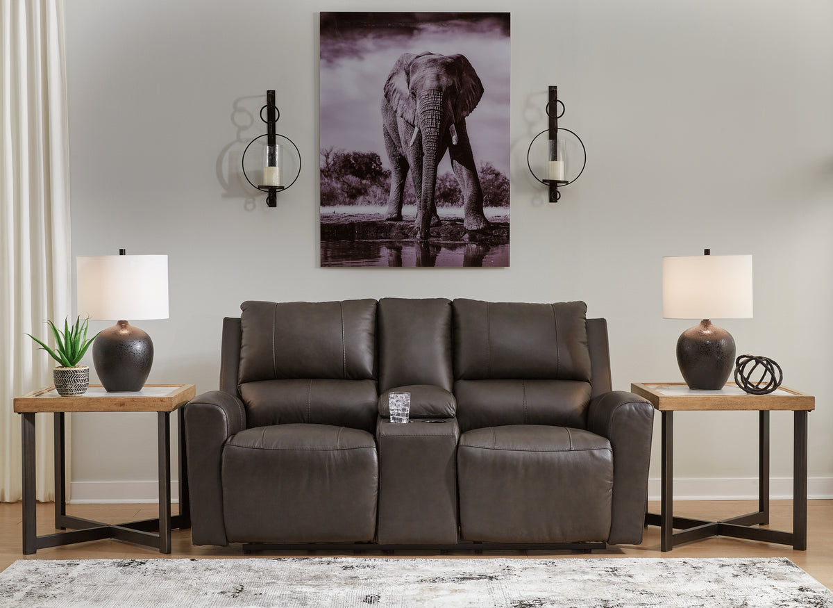 Best Deals Furniture - Ashley Furniture - Boxmere Power Reclining Loveseat with Console - DBL REC PWR Loveseat w/Console / Storm - U1310096