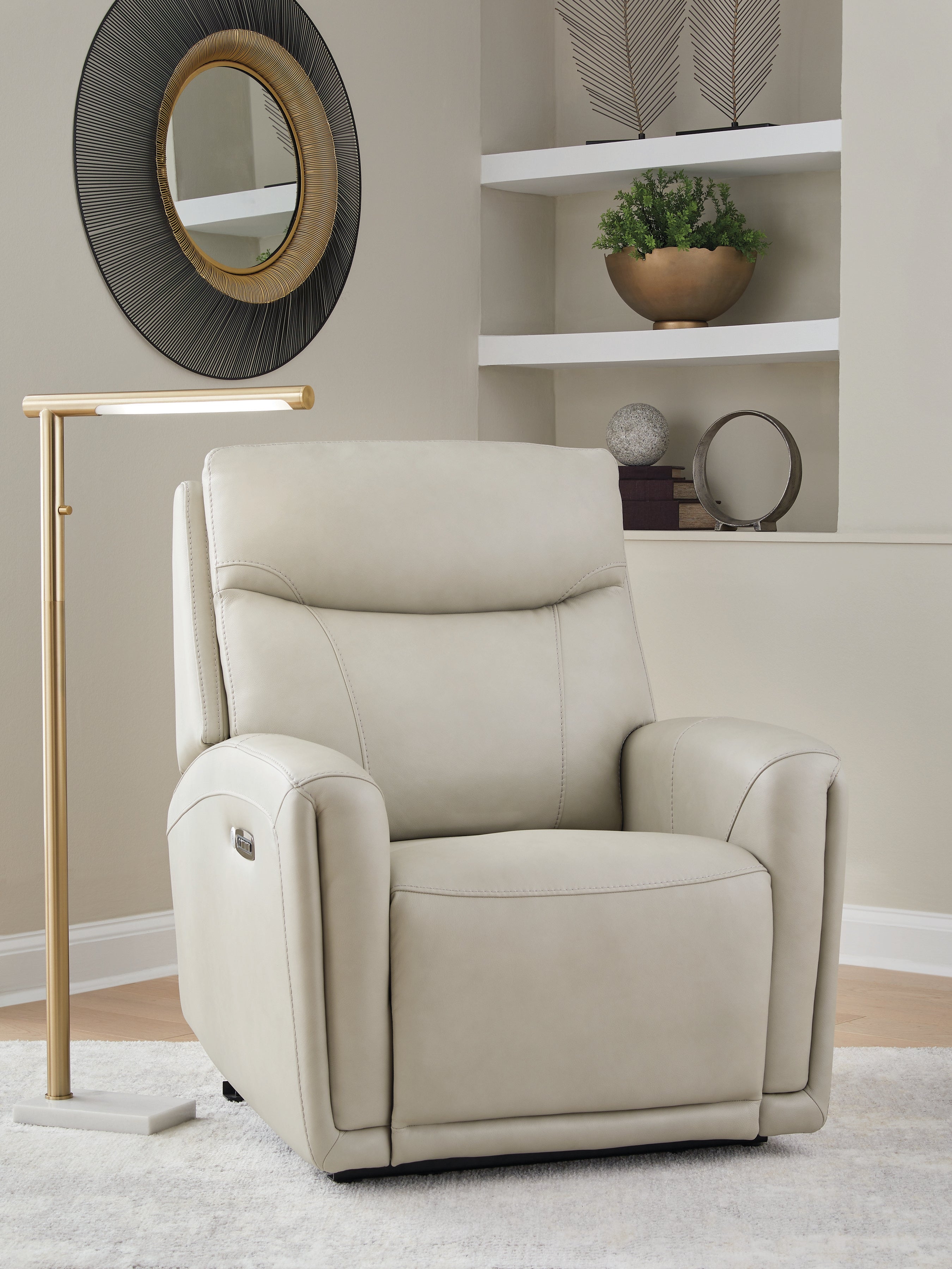 Best Deals Furniture - Ashley Furniture - Pincara Power AutoGlide Recliner - PWR AutoGlide REC/ADJ Headrest / Bone - PCU1380042