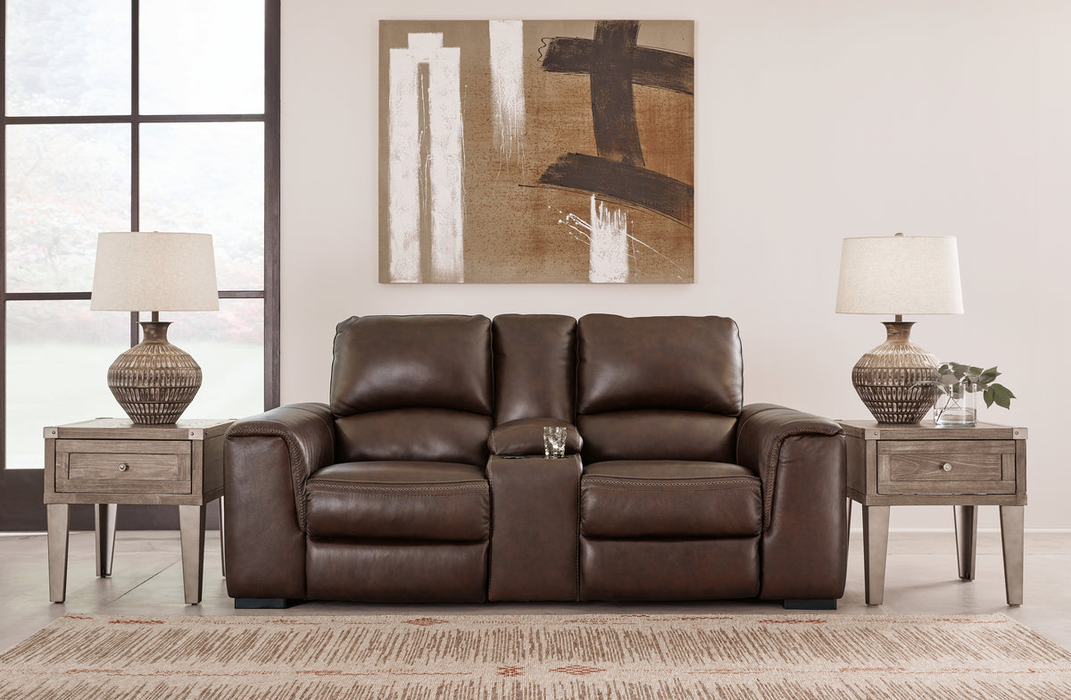 Best Deals Furniture - Ashley Furniture - Alessandro Power Reclining Loveseat with Console - PWR REC Loveseat/CON/ADJ HDRST / Walnut - U2550218