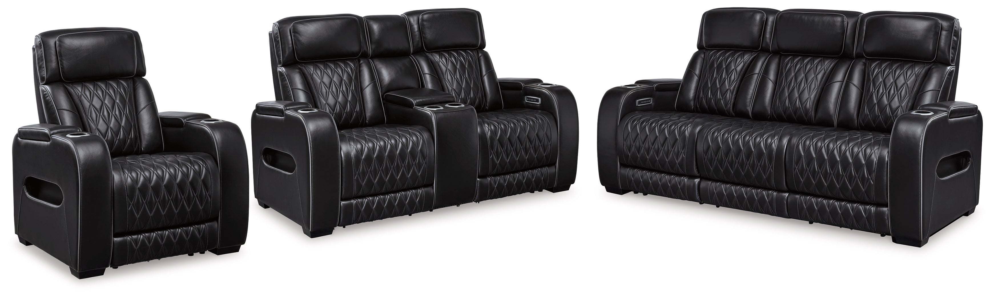 Best Deals Furniture - Ashley Furniture - Boyington Power Reclining Sofa, Loveseat and Recliner - Power Reclining Sofa, Loveseat and Recliner / Black - U27106U2