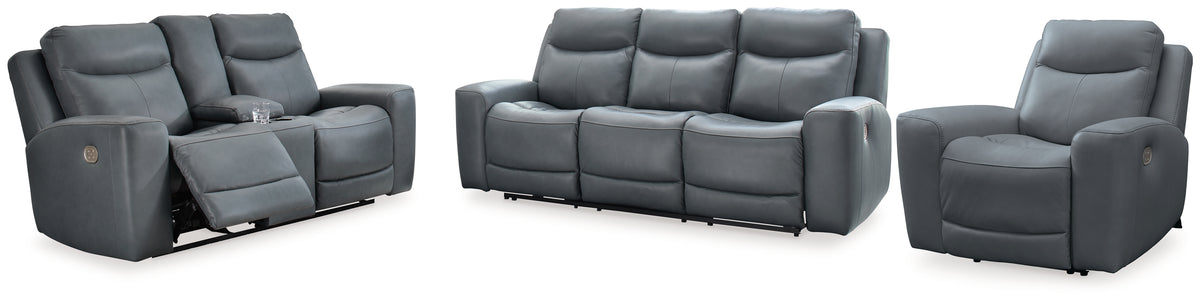 Best Deals Furniture - Ashley Furniture - Mindanao Power Reclining Sofa, Loveseat and Recliner - Power Reclining Sofa, Loveseat and Recliner / Steel - U59504U2