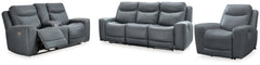 Best Deals Furniture - Ashley Furniture - Mindanao Power Reclining Sofa, Loveseat and Recliner - Power Reclining Sofa, Loveseat and Recliner / Steel - U59504U2