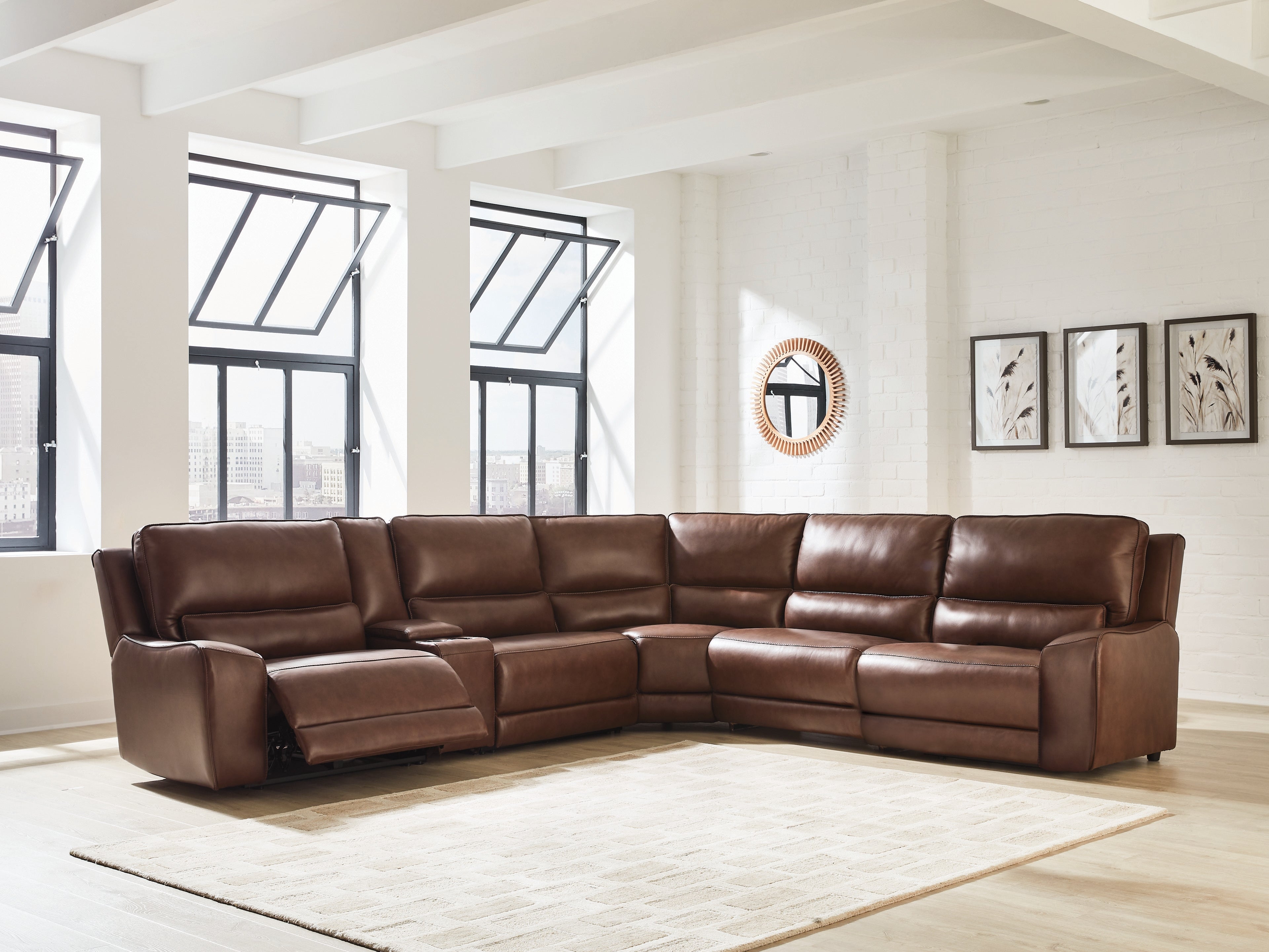 Best Deals Furniture - Ashley Furniture - DeepWakes 6-Piece Reclining Sectional with Storage Console - 6-Piece Reclining Sectional with Storage Console / Canyon - PCU62607S36