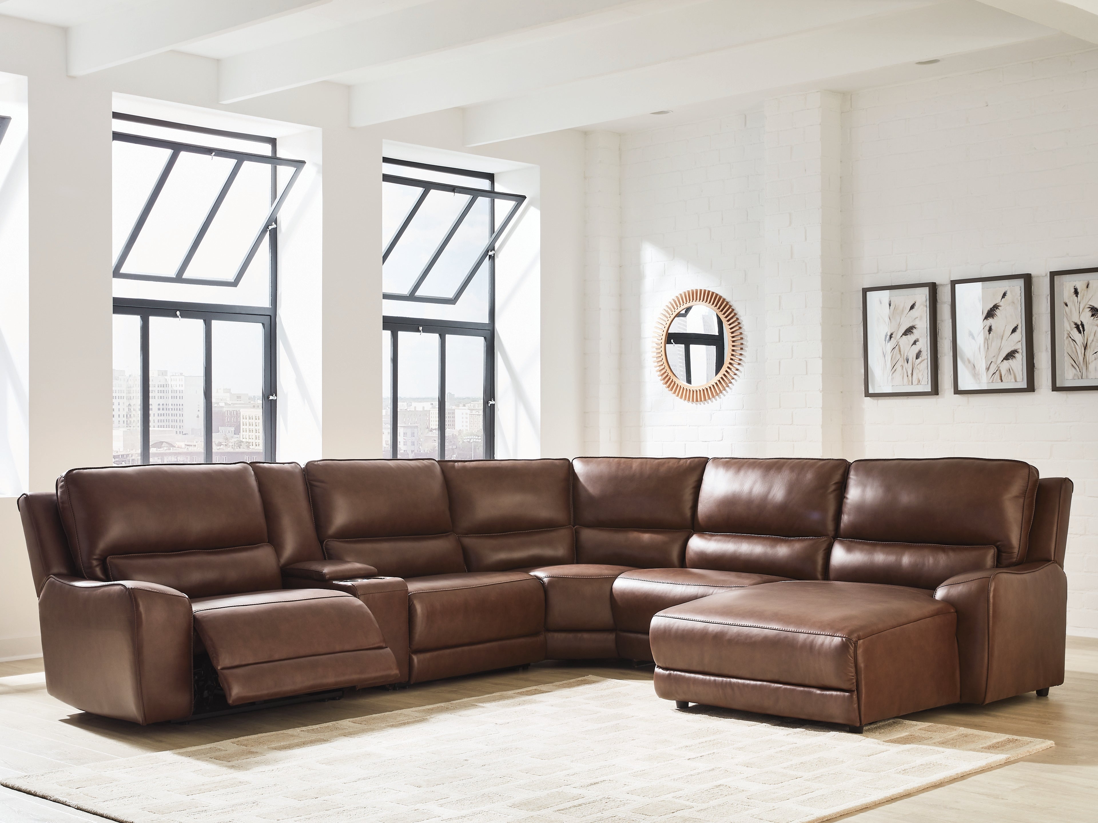 Best Deals Furniture - Ashley Furniture - DeepWakes 6-Piece Power Reclining Sectional with Chaise - 6-Piece Power Reclining Sectional with Chaise / Canyon - PCU62607S6