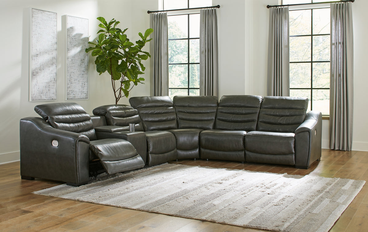 Best Deals Furniture - Ashley Furniture - Center Line 6-Piece Power Reclining Sectional - 6-Piece Power Reclining Sectional / Dark Gray - U63404S4