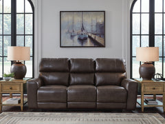 Best Deals Furniture - Ashley Furniture - Crossplex Power Reclining Sofa - PWR REC Sofa with ADJ Headrest / Smoke - PCU6450615