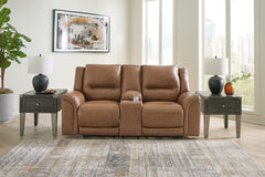 Best Deals Furniture - Ashley Furniture - Trasimeno Power Reclining Loveseat with Console - PWR REC Loveseat/CON/ADJ HDRST / Caramel - U8281518
