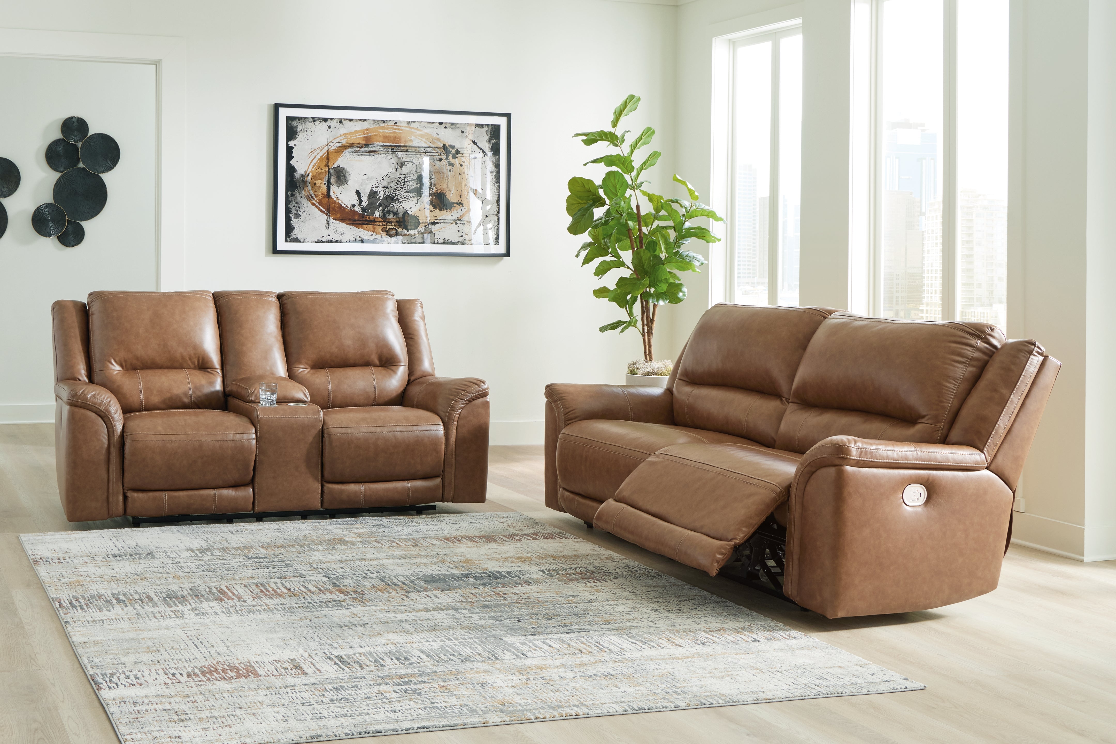 Best Deals Furniture - Ashley Furniture - Trasimeno Power Reclining Sofa and Loveseat - Power Reclining Sofa and Loveseat / Caramel - U82815U1