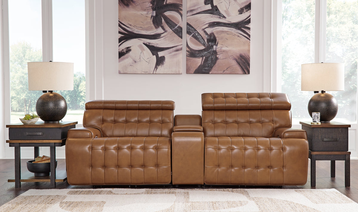 Best Deals Furniture - Ashley Furniture - Temmpton 3-Piece Power Reclining Sectional Loveseat with Console - 3-Piece Power Reclining Sectional Loveseat with Console / Chocolate - U92708S2