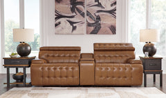 Best Deals Furniture - Ashley Furniture - Temmpton 3-Piece Power Reclining Sectional Loveseat with Console - 3-Piece Power Reclining Sectional Loveseat with Console / Chocolate - U92708S2