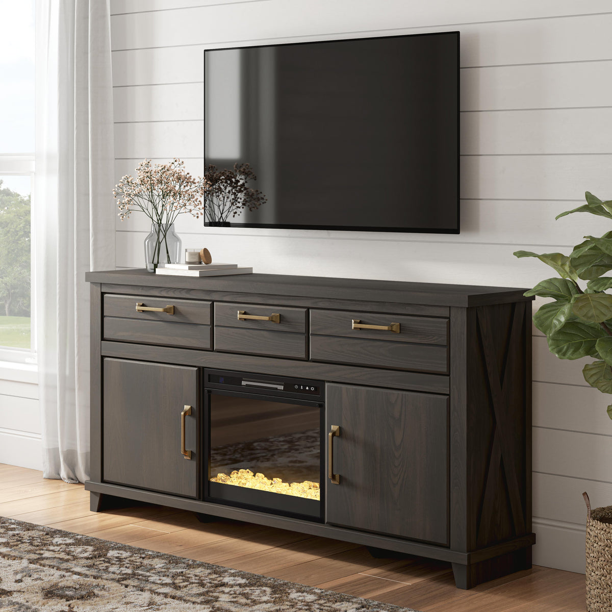 Best Deals Furniture - Ashley Furniture - Brazen Valley 71" TV Stand with Electric Fireplace - 71" TV Stand with Electric Fireplace - W2648W1