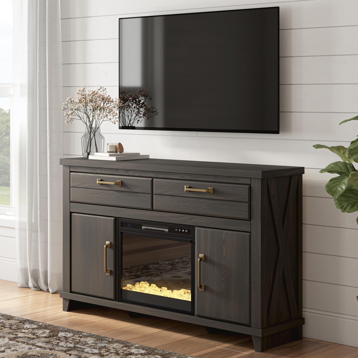 Best Deals Furniture - Ashley Furniture - Brazen Valley 60" TV Stand with Electric Fireplace - 60" TV Stand with Electric Fireplace - W2648W3