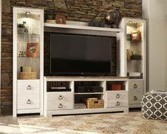 Best Deals Furniture - Ashley Furniture - Willowton 4-Piece Entertainment Center - 4-Piece Entertainment Center / Whitewash - W267W3