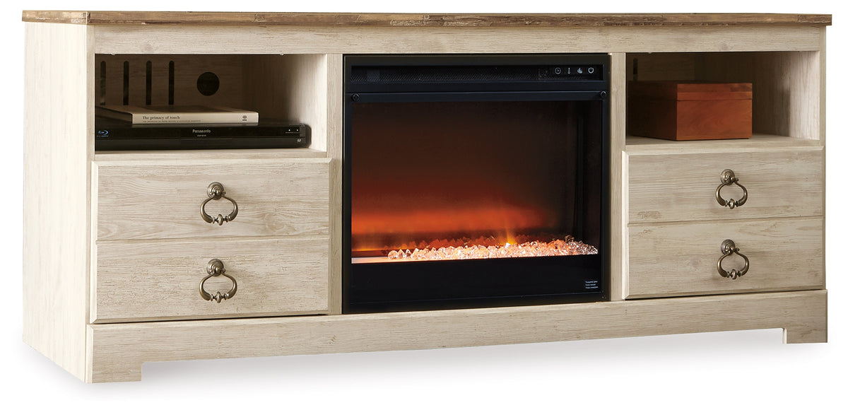 Best Deals Furniture - Ashley Furniture - Willowton 64" TV Stand with Electric Fireplace - 64" TV Stand with Electric Fireplace / Whitewash - W267W10