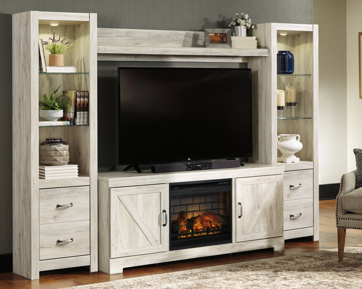 Best Deals Furniture - Ashley Furniture - Bellaby 4-Piece Entertainment Center with Electric Fireplace - 4-Piece Entertainment Center with Electric Fireplace / Whitewash - W331W8