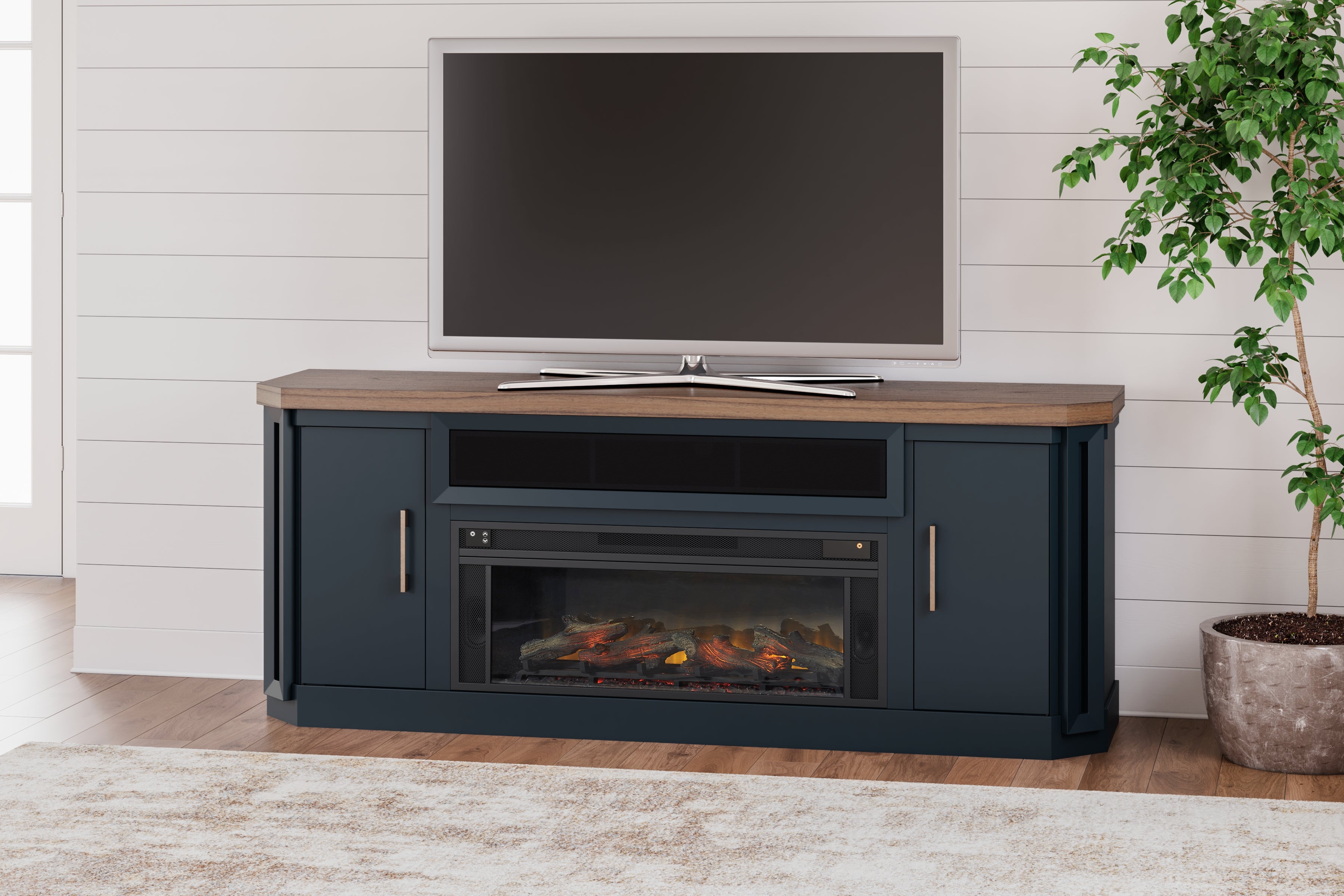 Best Deals Furniture - Ashley Furniture - Landocken 83" TV Stand - 83" / Brown/Blue - W402-68