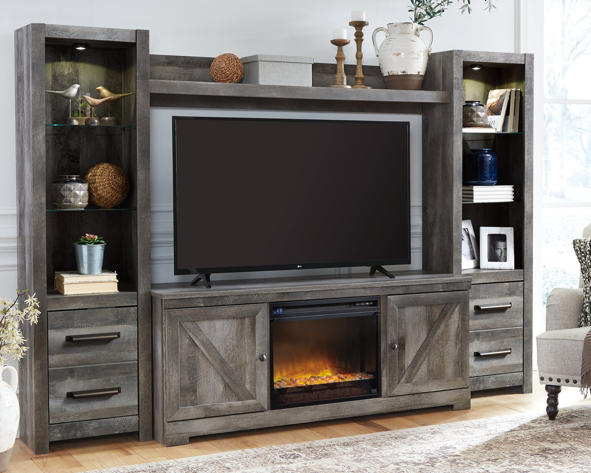 Best Deals Furniture - Ashley Furniture - Wynnlow 4-Piece Entertainment Center with Electric Fireplace - 4-Piece Entertainment Center with Electric Fireplace / Gray - W440W5