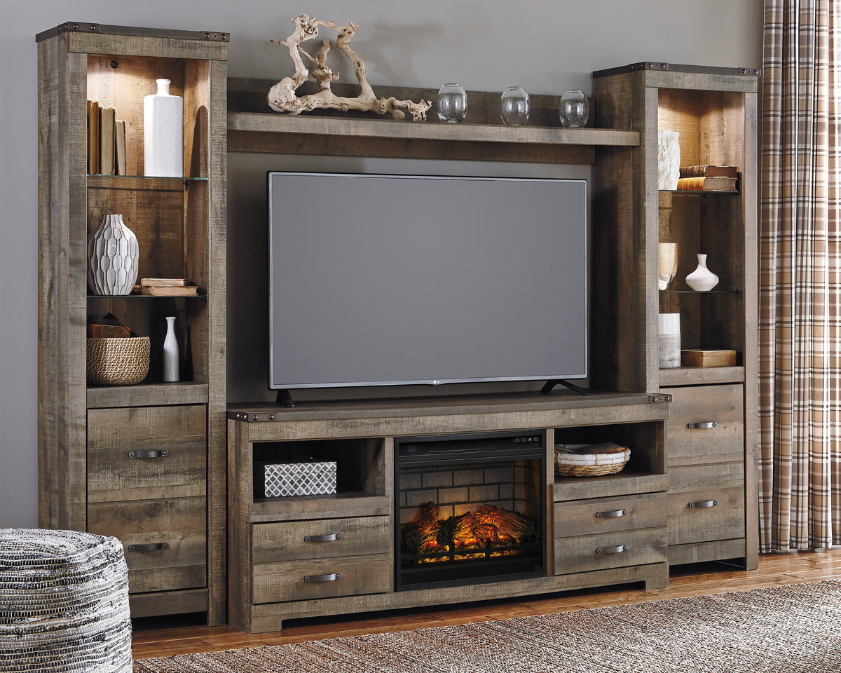 Best Deals Furniture - Ashley Furniture - Trinell 4-Piece Entertainment Center with Electric Fireplace - 4-Piece Entertainment Center with Electric Fireplace / Brown - W446W8