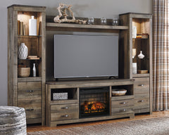 Best Deals Furniture - Ashley Furniture - Trinell 4-Piece Entertainment Center with Electric Fireplace - 4-Piece Entertainment Center with Electric Fireplace / Brown - W446W8