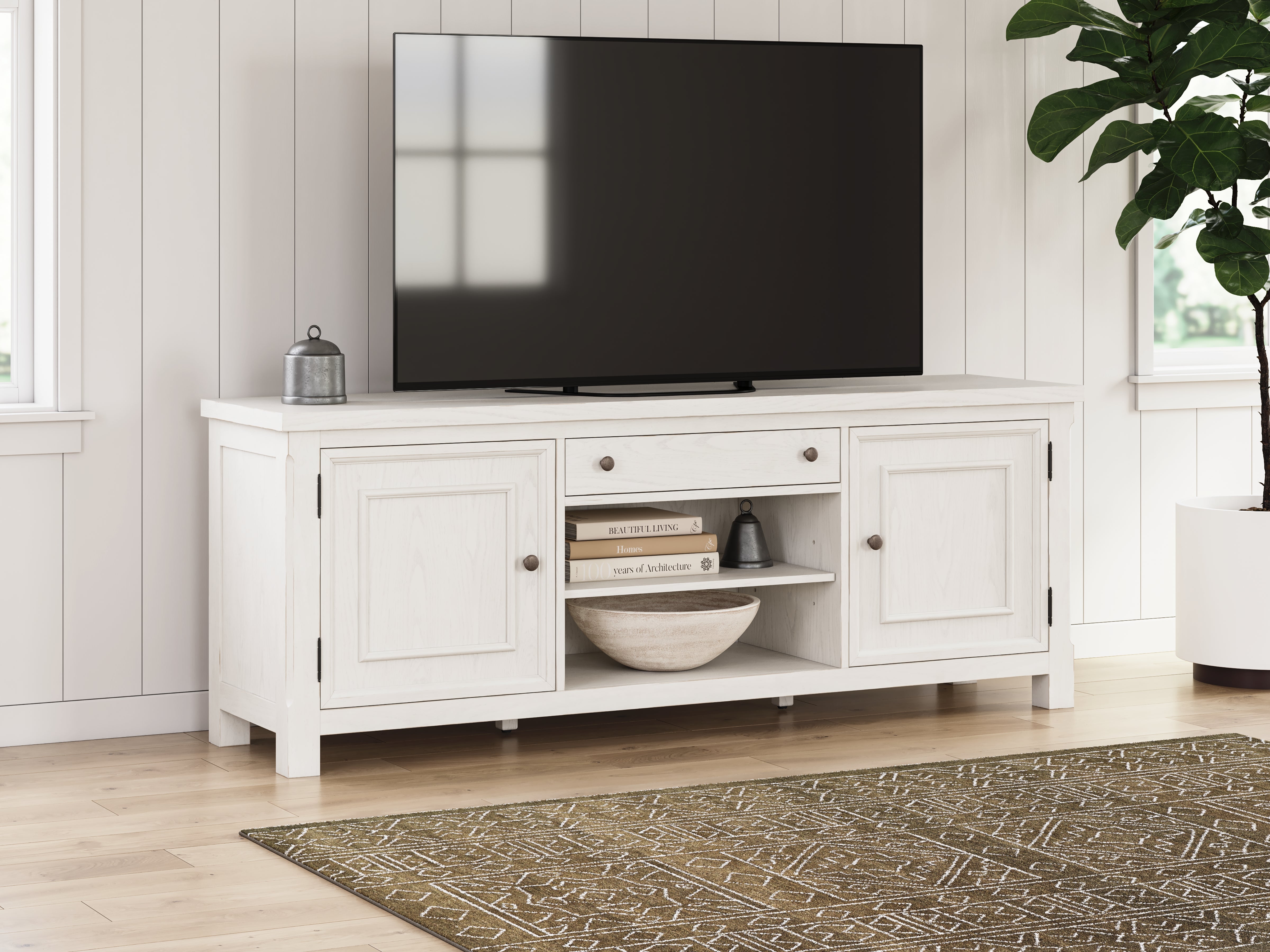 Best Deals Furniture - Ashley Furniture - Robbinsdale 72" TV Stand - 72" / Antique White - W742-68
