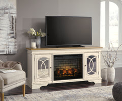 Best Deals Furniture - Ashley Furniture - Realyn 74" TV Stand with Electric Fireplace - 74" TV Stand with Electric Fireplace / Chipped White - W743W2