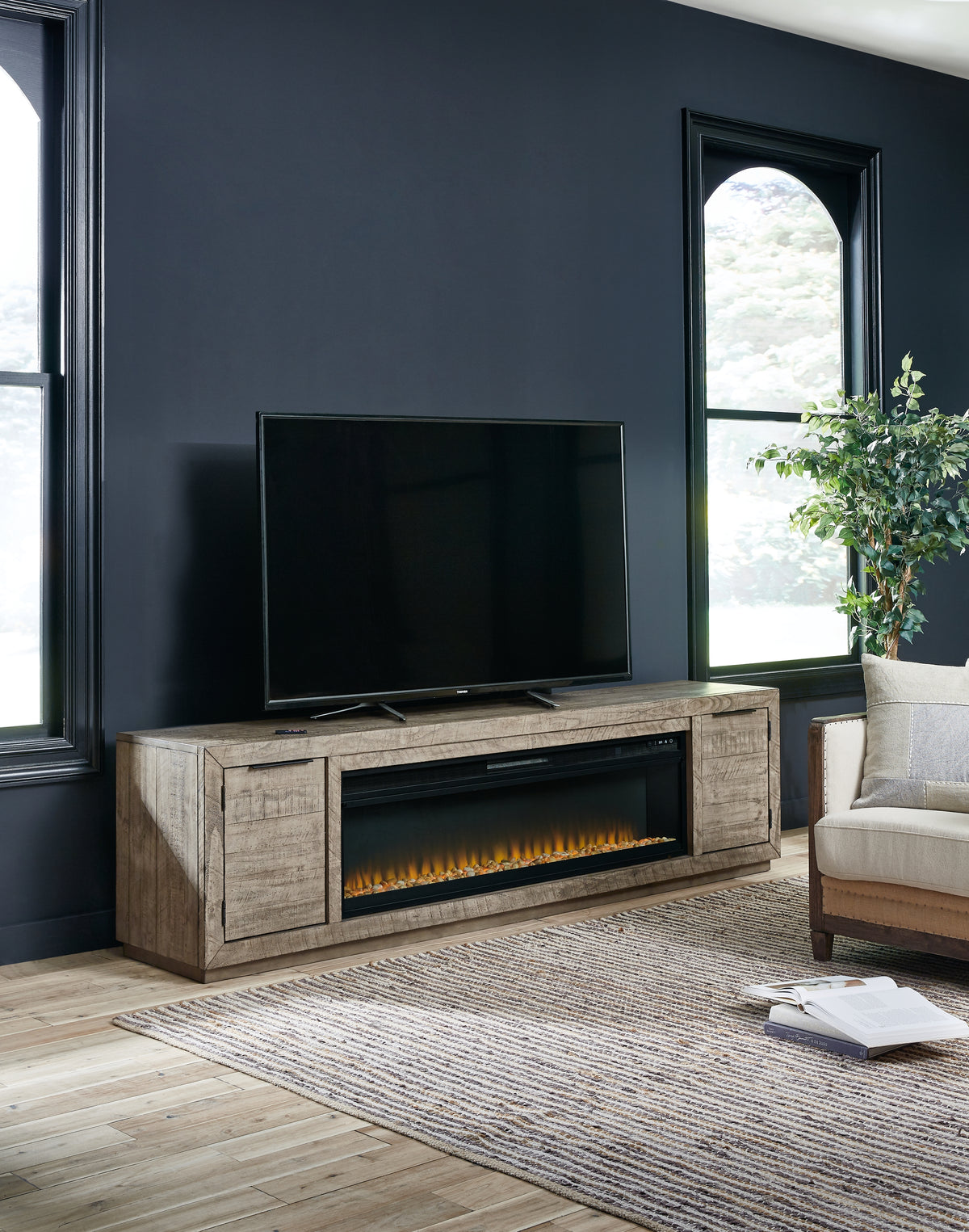 Best Deals Furniture - Ashley Furniture - Krystanza TV Stand with Electric Fireplace - TV Stand with Electric Fireplace / Weathered Gray - W760W1